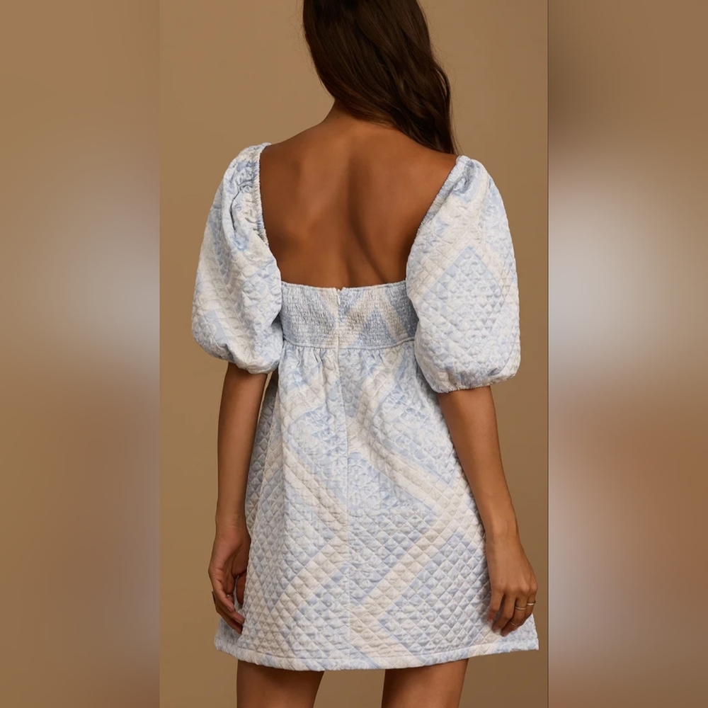 En Saison Elegant Blue Puff Sleeve Dress - Picture 4 of 8